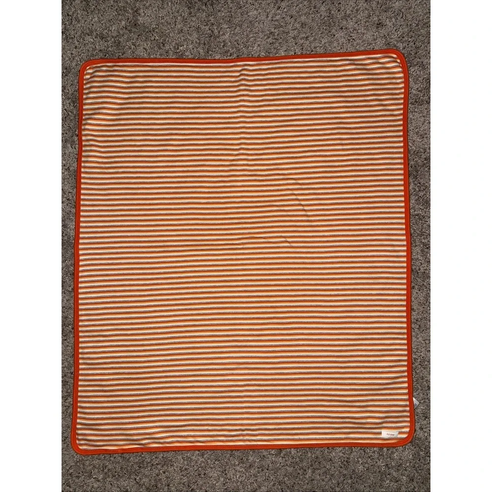 Vintage Old Navy 2001 Striped‎ Baby Blanket Orange Gray 36x32